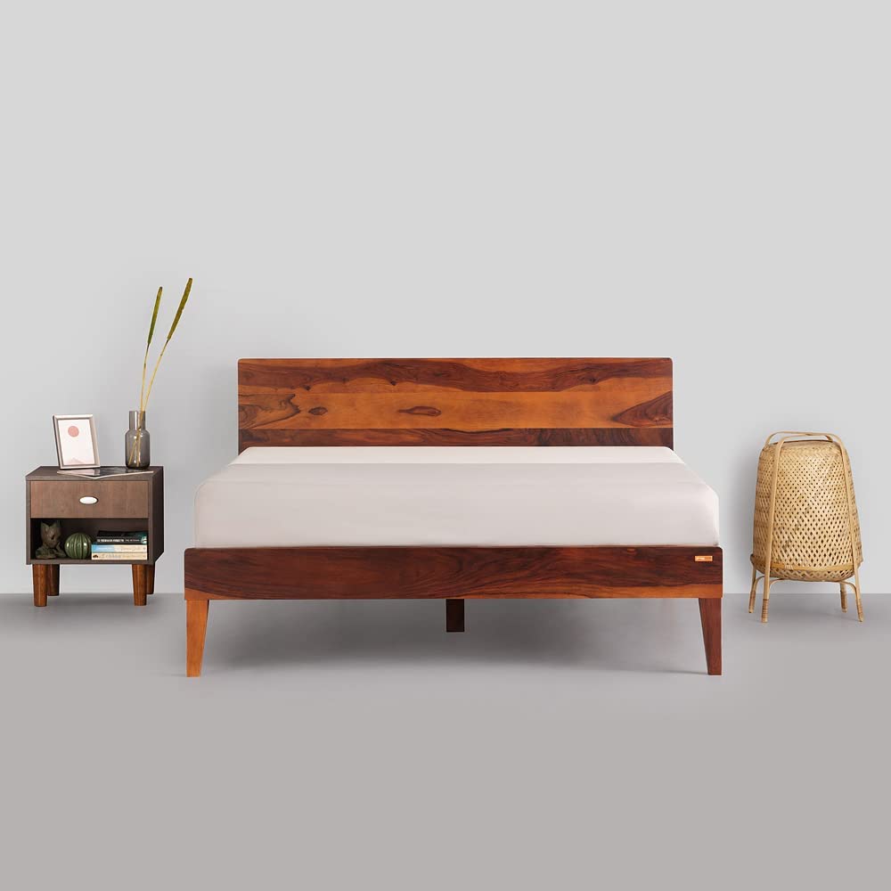 Rukmaajee Bed G | Premium Solid Sheesham Wood Queen Size Bed (Honey