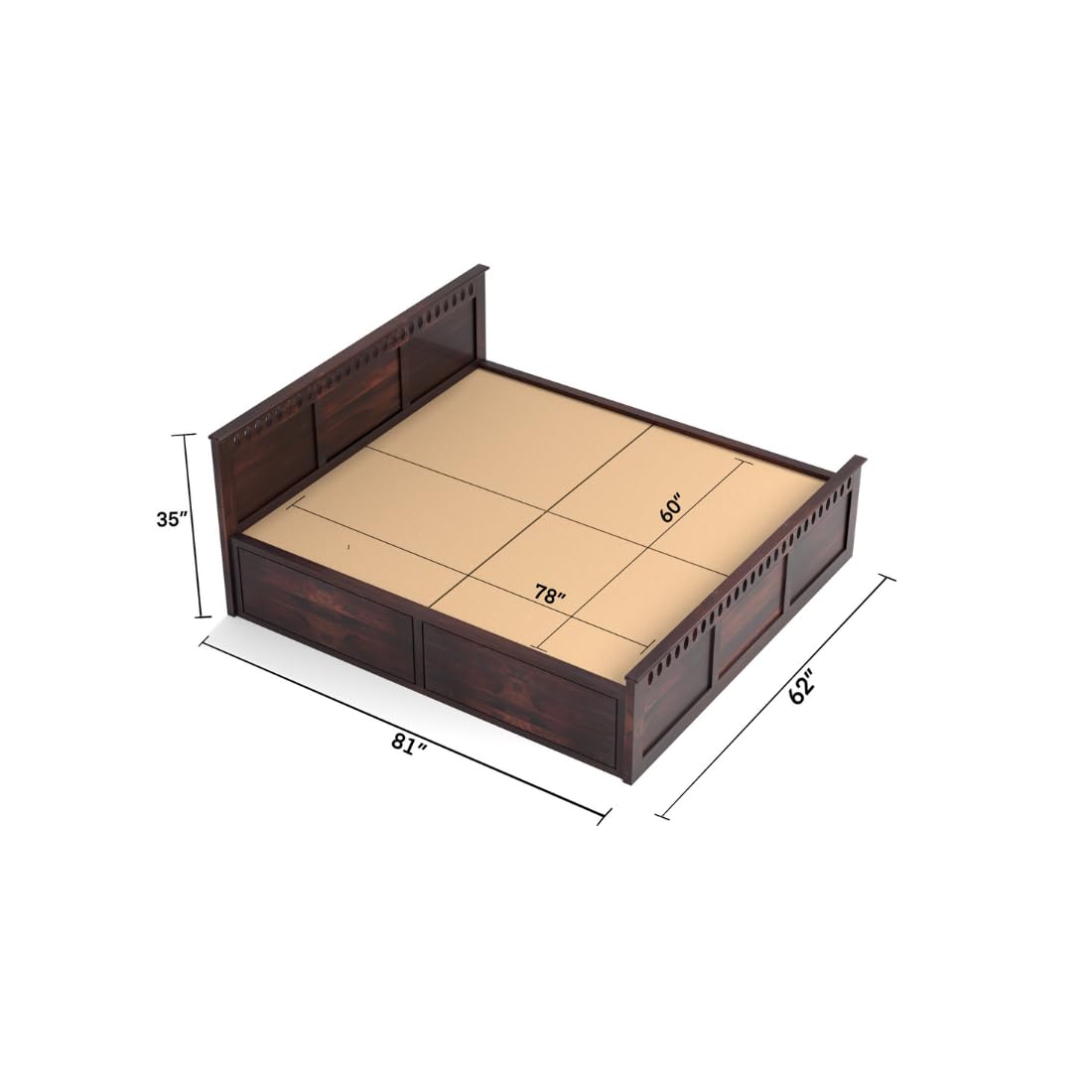 Rukmaajee Pure Solid Sheesham Wood Queen Size Bed, Solid Sheesham
