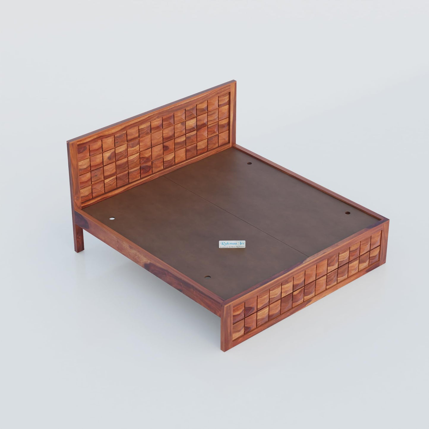 Rukmaajee Queen Size Bed in Solid Sheesham Wood | Honey Premium Finish