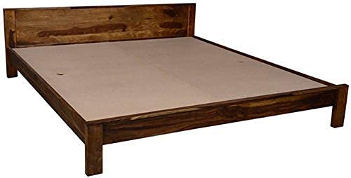 Rukmaajee Solid Sheesham Wood Queen Size Bed Without Storage Wooden