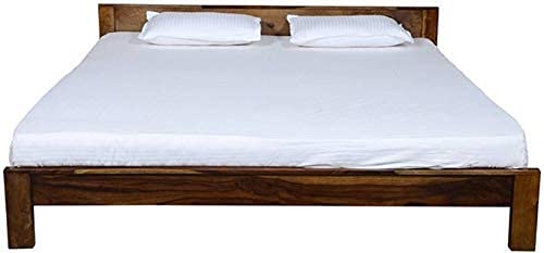 Rukmaajee Solid Sheesham Wood Queen Size Bed Without Storage Wooden