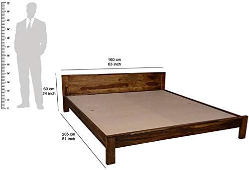 Rukmaajee Solid Sheesham Wood Queen Size Bed Without Storage Wooden