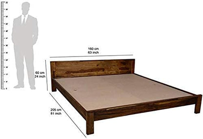 Rukmaajee Solid Sheesham Wood Queen Size Bed Without Storage Wooden