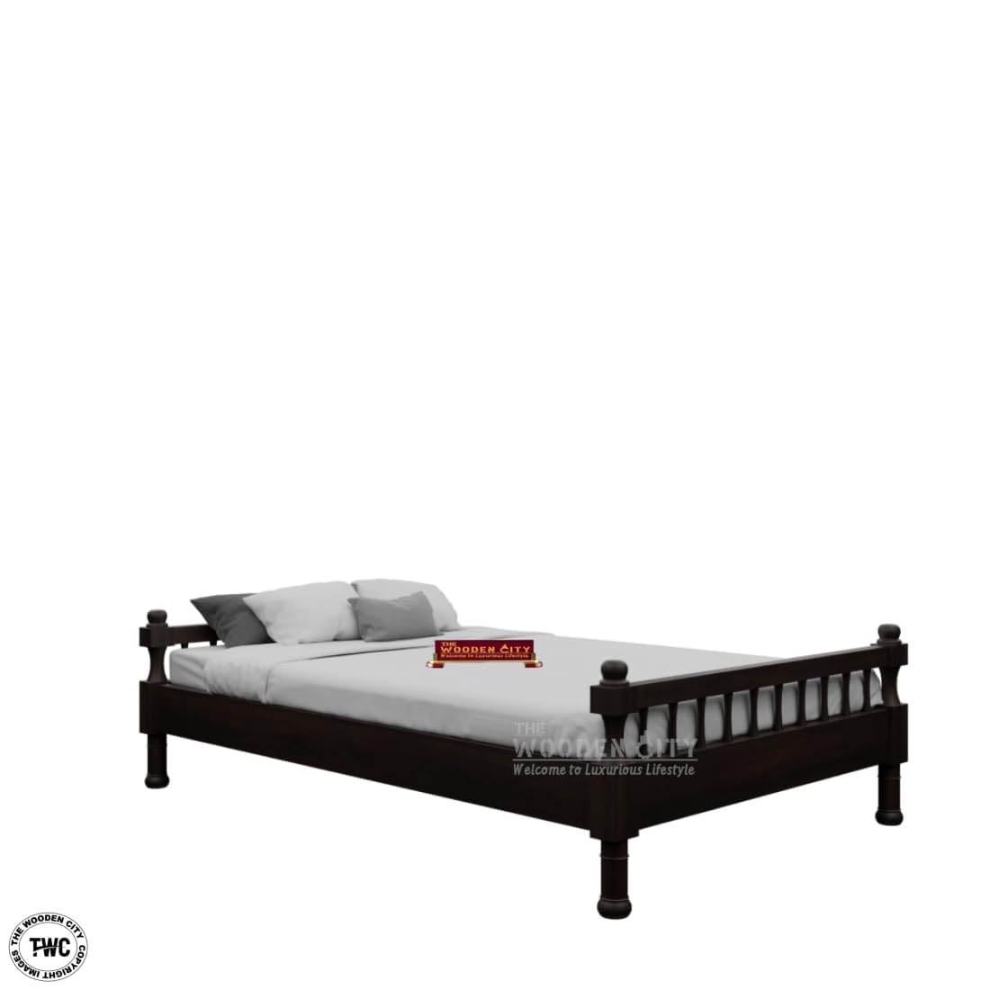 Rukmaajeee Sheesham Wood Fieri Single Bed Without Storage | Solid Wood