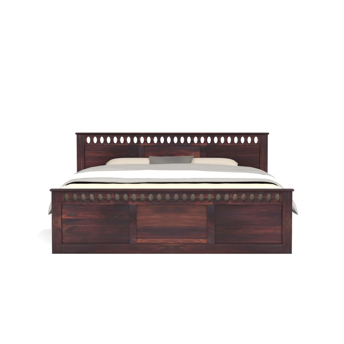 Rukmaajee King Size Bed with Sheesham Wood Frame, Walnut Brown Finish,