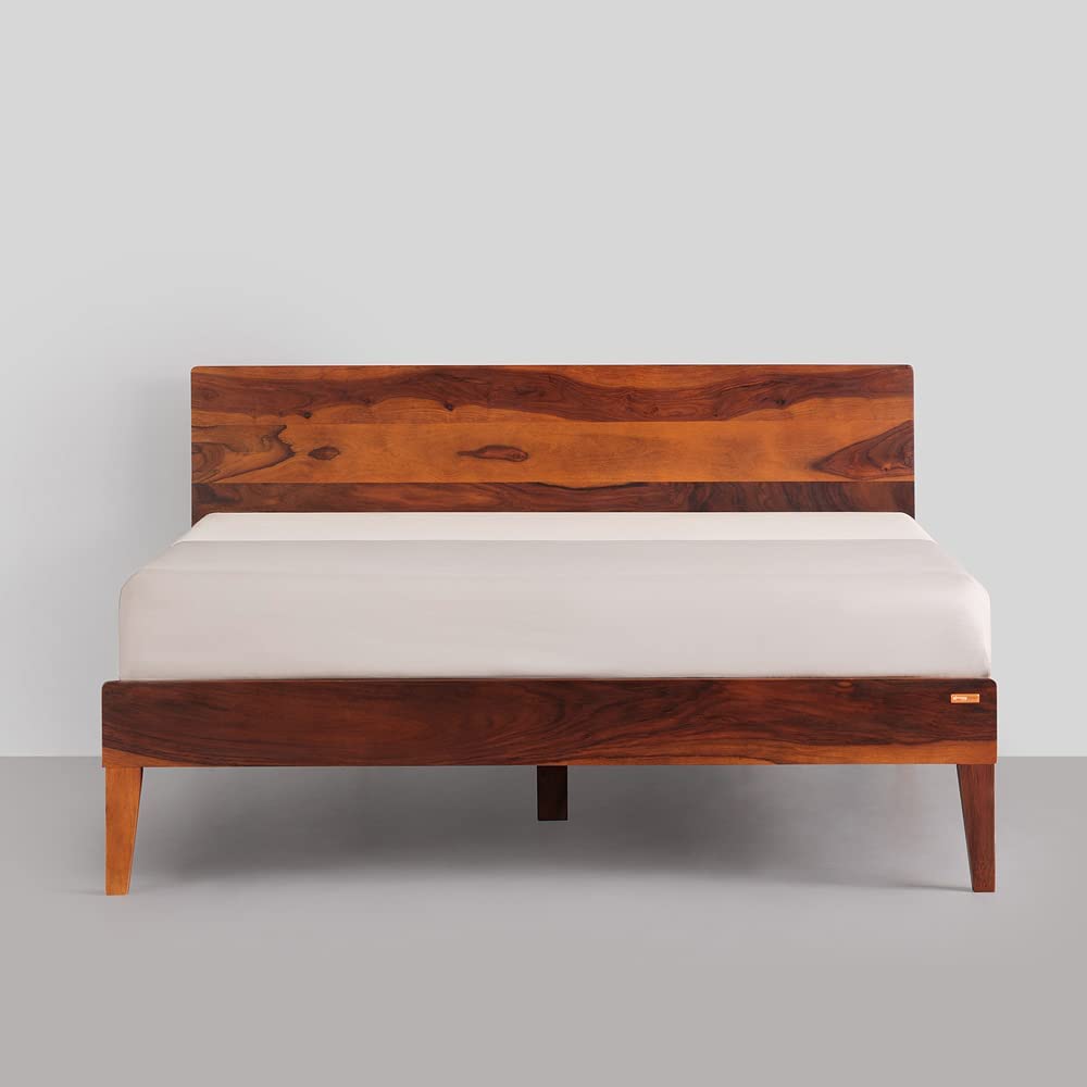 Rukmaajee Bed G | Premium Solid Sheesham Wood Queen Size Bed (Honey