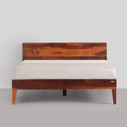 Rukmaajee Bed G | Premium Solid Sheesham Wood Queen Size Bed (Honey