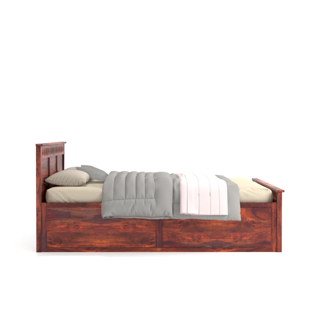 Rukmaajee King Size Bed with Sheesham Wood Frame, Walnut Brown Finish,