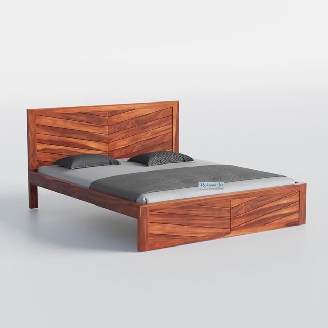 Rukmaajee Solid Sheesham Wood Queen Size Bed Without Storage|Wooden