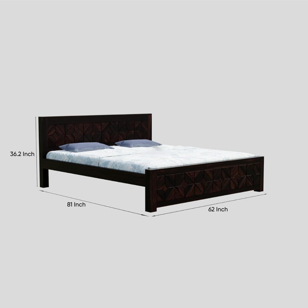 Rukmaajee Sheesham Wood Queen Size Bed Without Storage Solid Wooden
