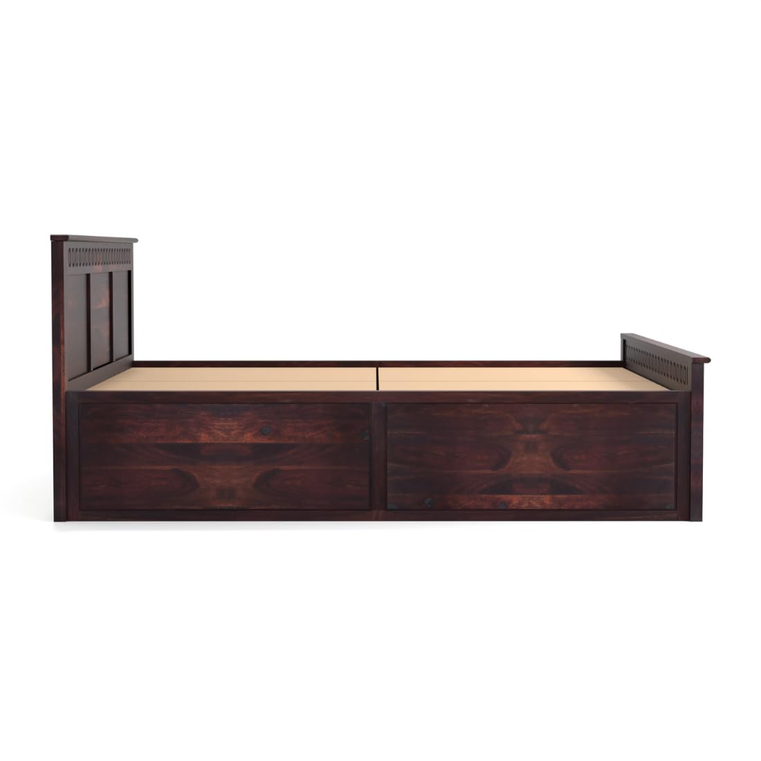 Rukmaajee King Size Bed with Sheesham Wood Frame, Walnut Brown Finish,