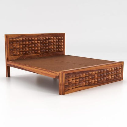 Rukmaajee Solid Sheesham Wood King Size Bed Without Storage|Wooden