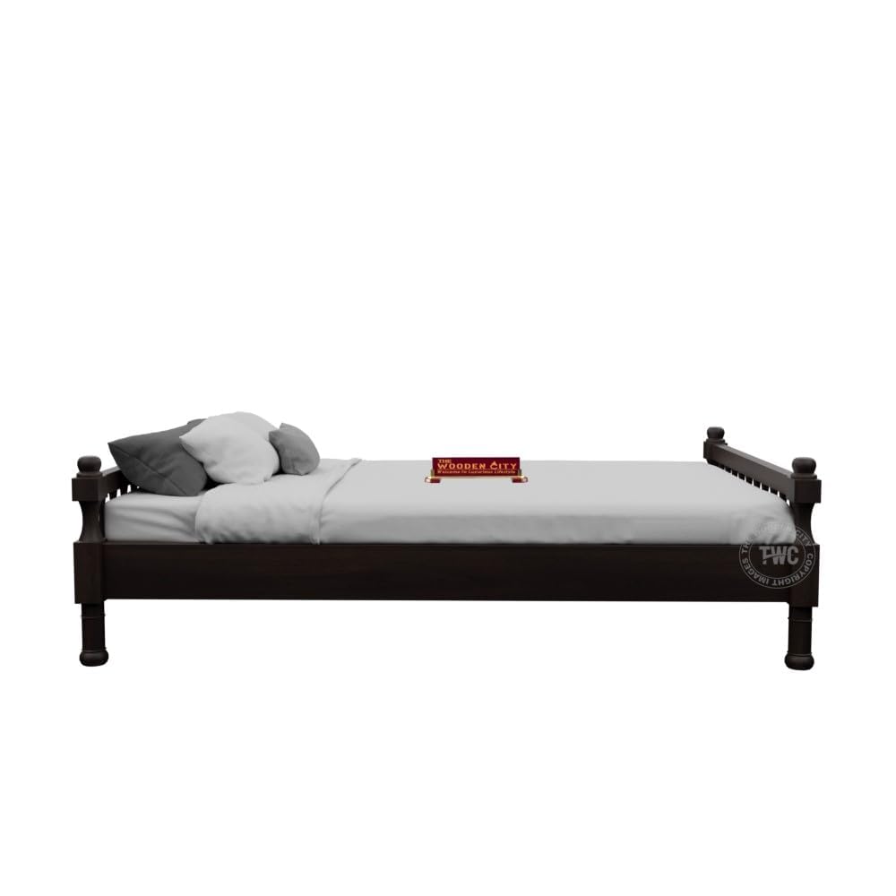 Rukmaajeee Sheesham Wood Fieri Single Bed Without Storage | Solid Wood