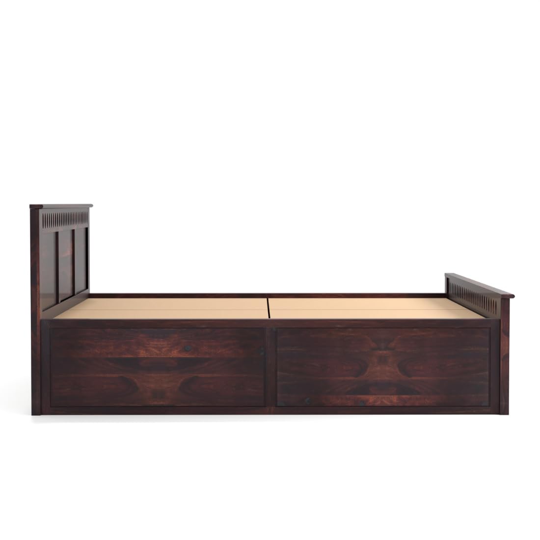 Rukmaajee King Size Bed with Sheesham Wood Frame, Walnut Brown Finish,