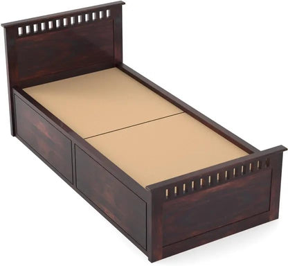 Rukmaajee Single Solid Sheesham Wood Bed with Walnut Premium Finish,