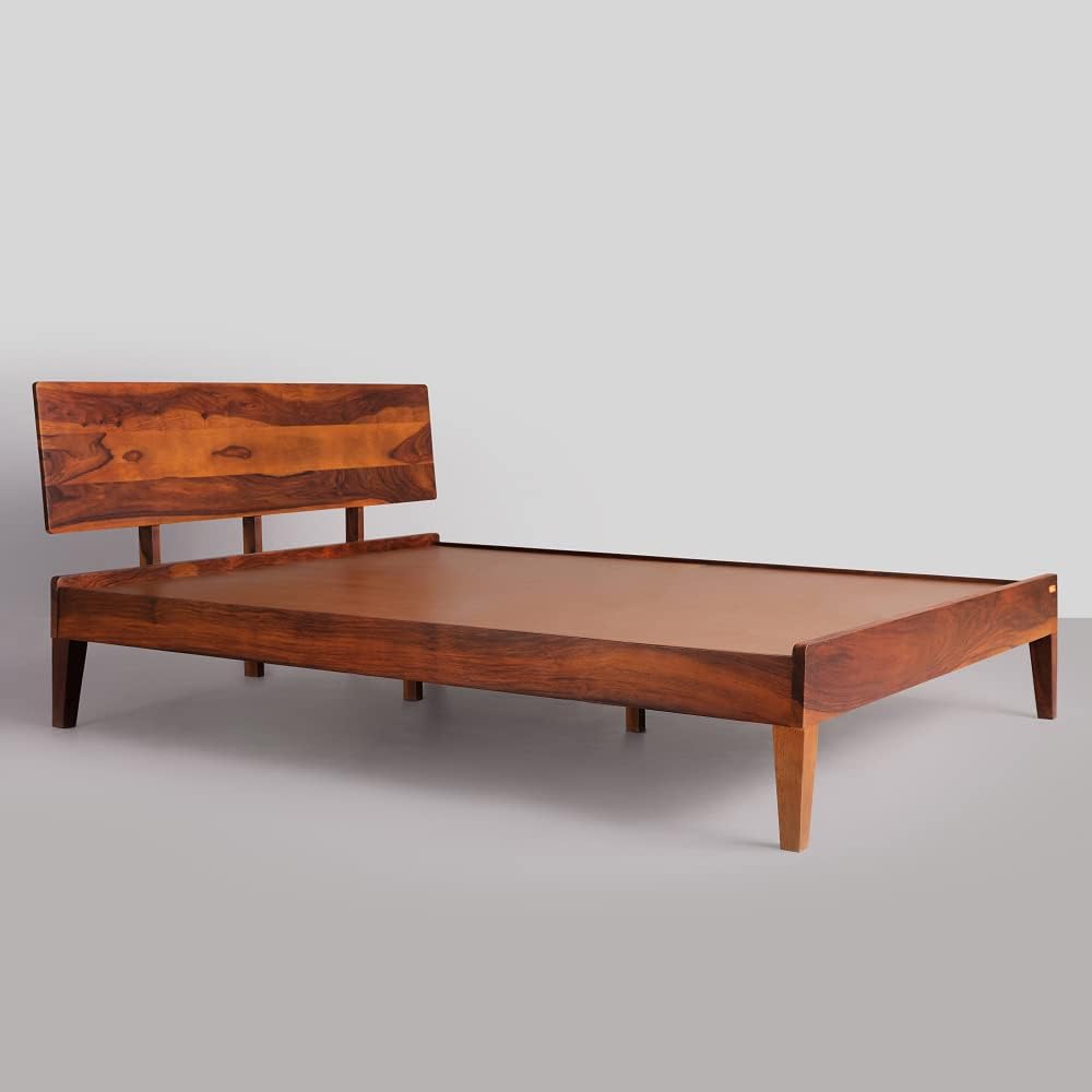Rukmaajee Bed G | Premium Solid Sheesham Wood Queen Size Bed (Honey