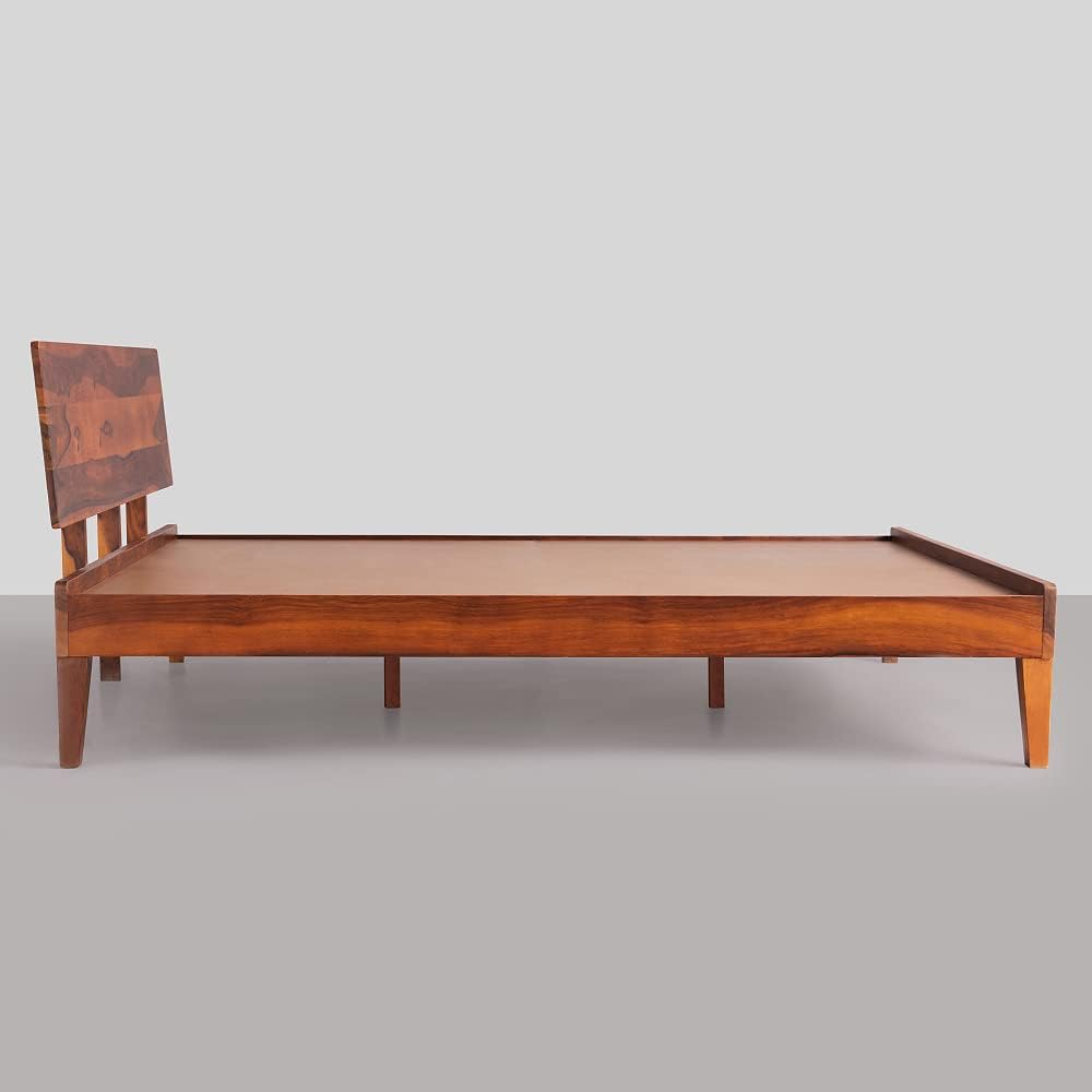 Rukmaajee Bed G | Premium Solid Sheesham Wood Queen Size Bed (Honey
