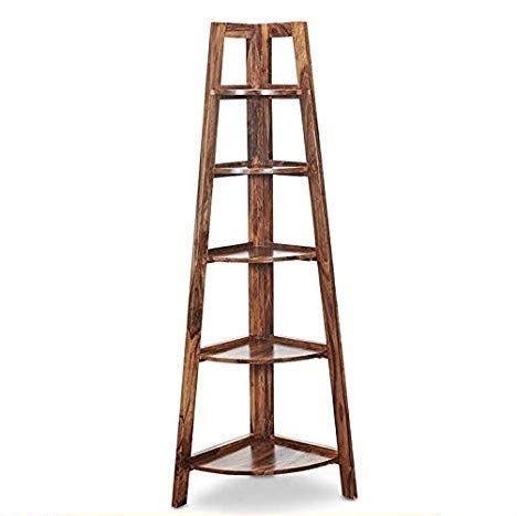 Rukmaajee Furniture Sheesham Wood Corner Book Shelf with Set of 5