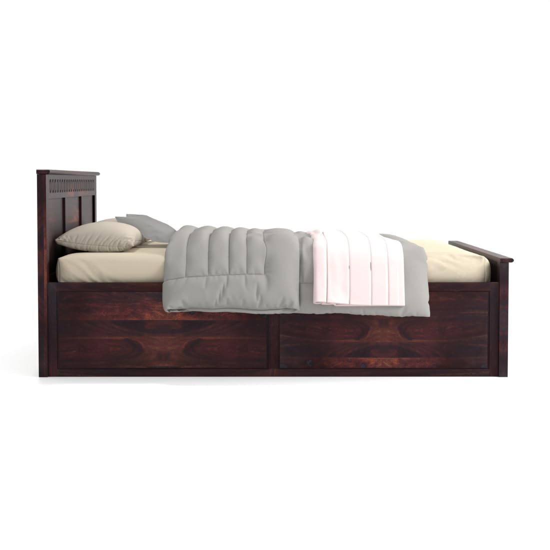 Rukmaajee King Size Bed with Sheesham Wood Frame, Walnut Brown Finish,