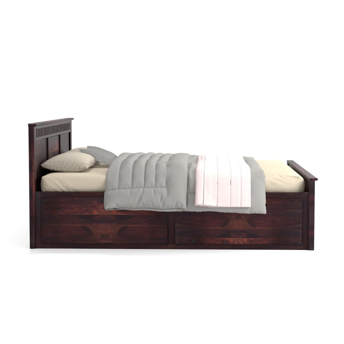 Rukmaajee King Size Bed with Sheesham Wood Frame, Walnut Brown Finish,