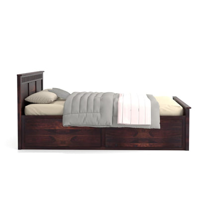 Rukmaajee King Size Bed with Solid Sheesham Wood Frame, Walnut Brown