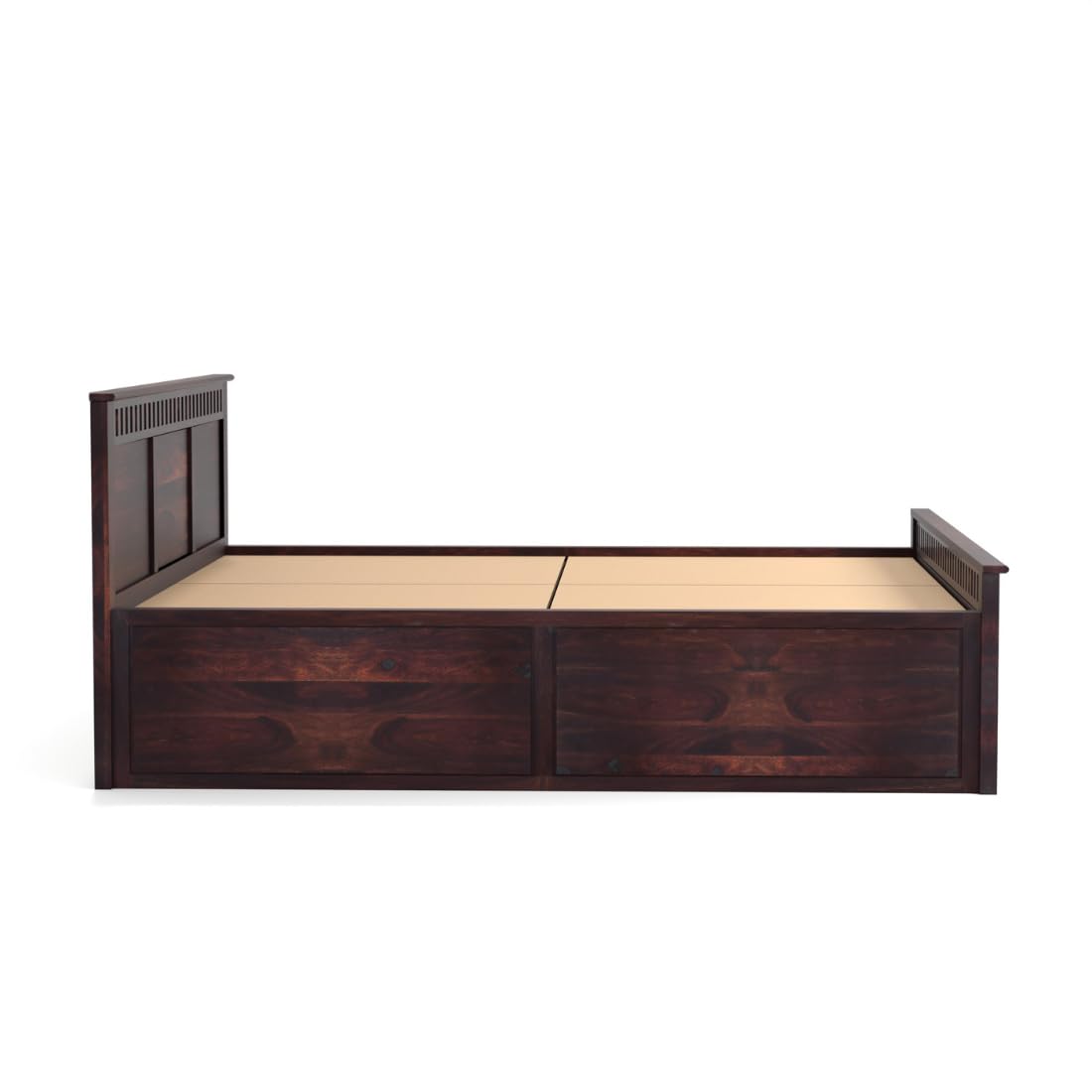 Rukmaajee King Size Bed with Solid Sheesham Wood Frame, Walnut Brown