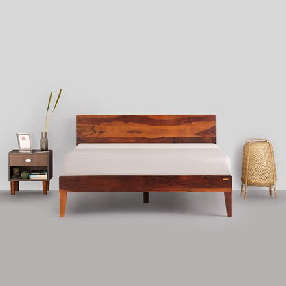 Rukmaajee Bed G | Premium Solid Sheesham Wood Queen Size Bed (Honey