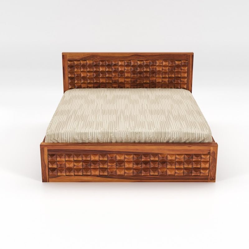 Rukmaajee Solid Sheesham Wood King Size Bed Without Storage|Wooden