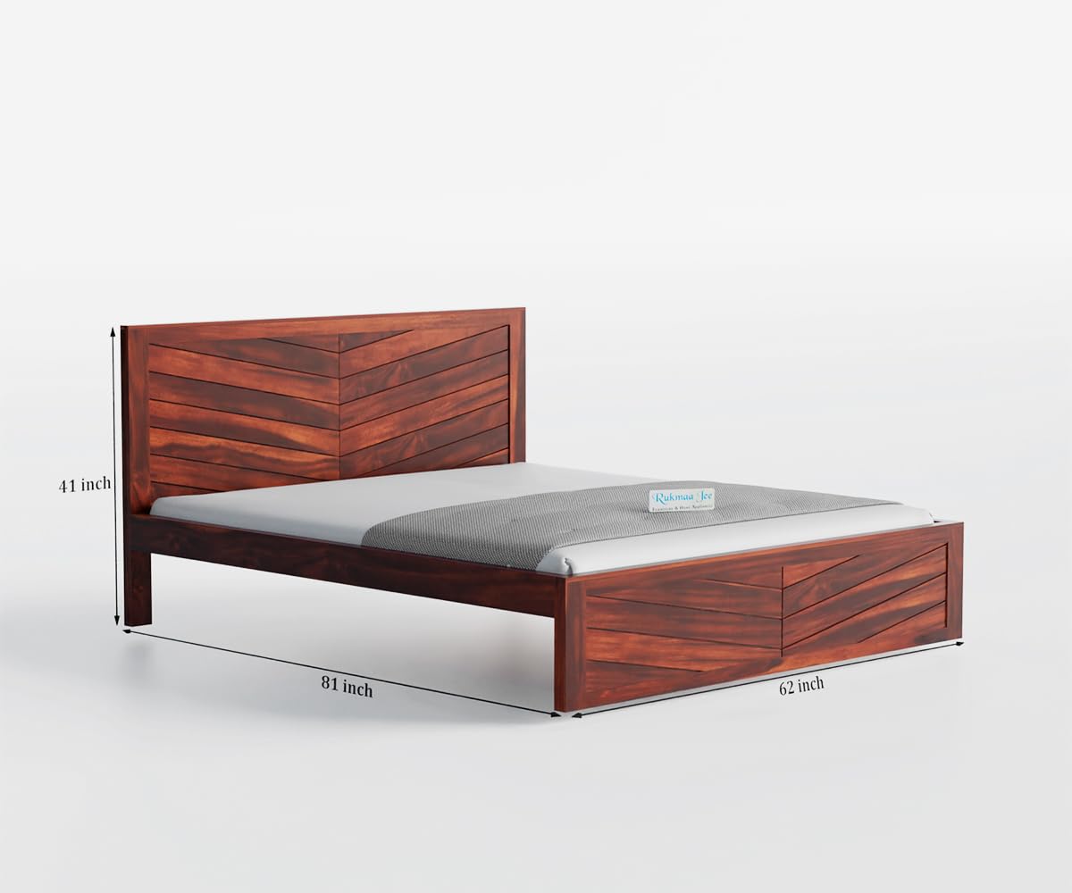 Rukmaajee Solid Sheesham Wood Queen Size Bed | Honey Premium Finish