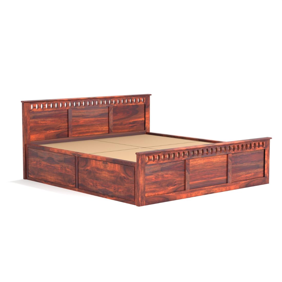 Rukmaajee King Size Bed with Solid Sheesham Wood Frame, Walnut Brown