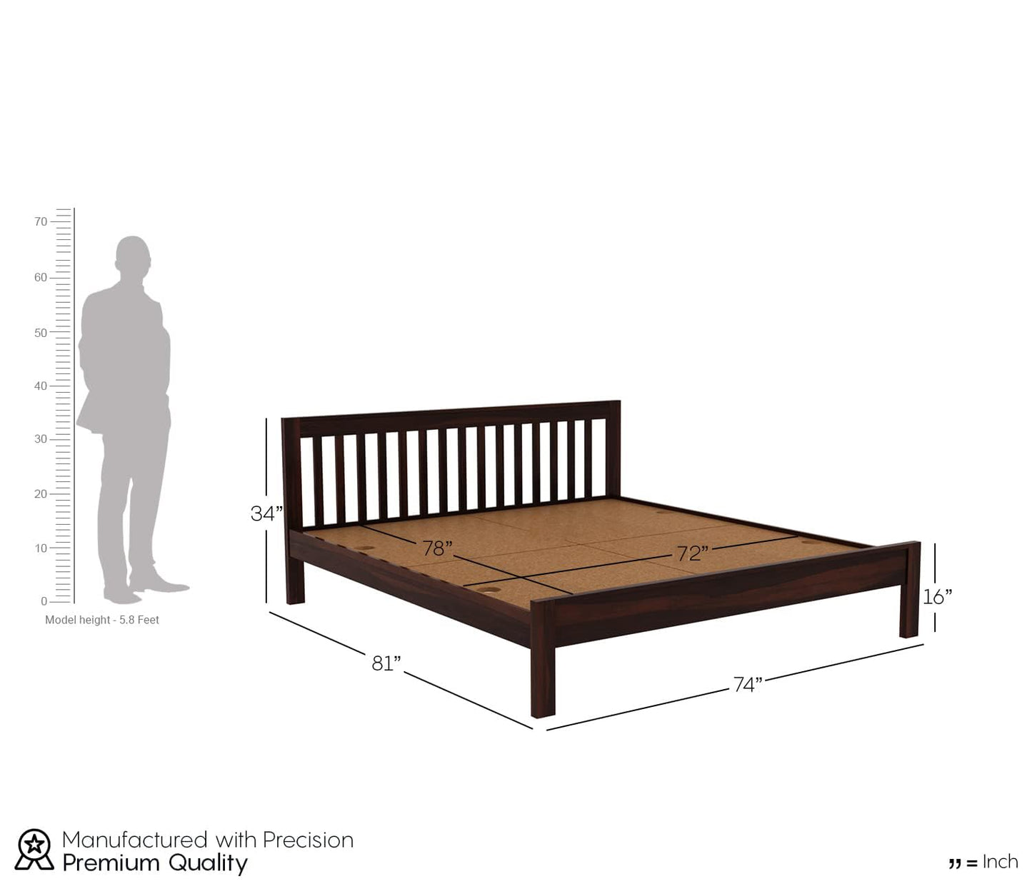 Rukmaajeee Sheesham Wood King Size Bed Without Storage | Wooden Double