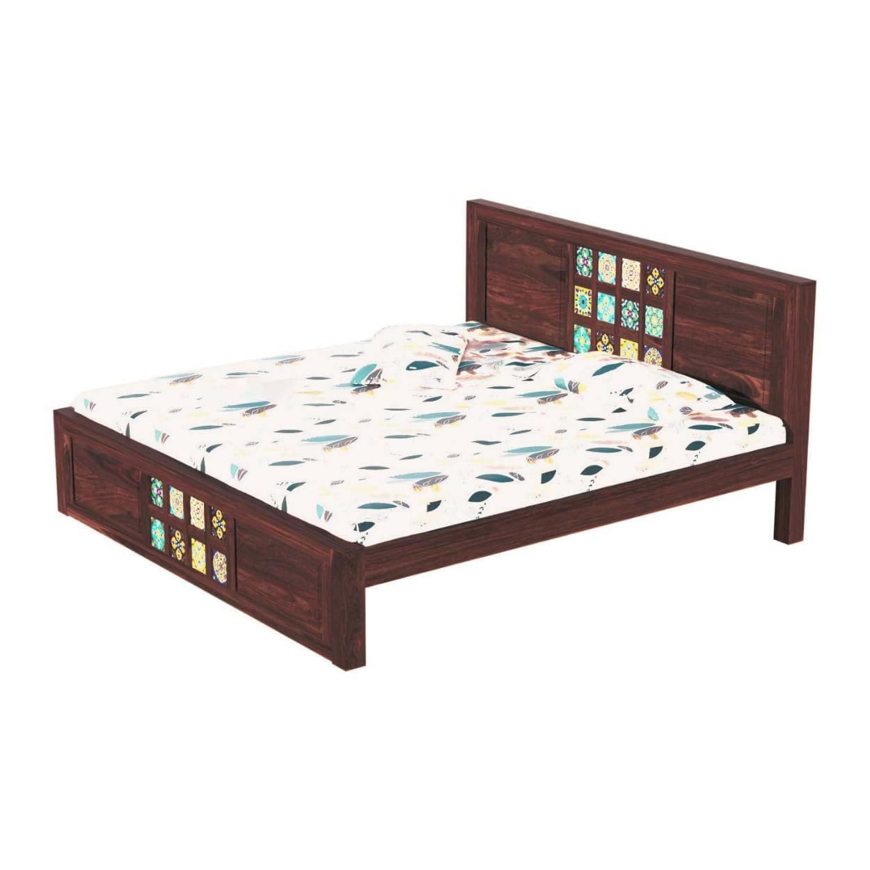 Rukmaajee Sheesham Wood Queen Size Bed Without Storage | Solid Cot Bed