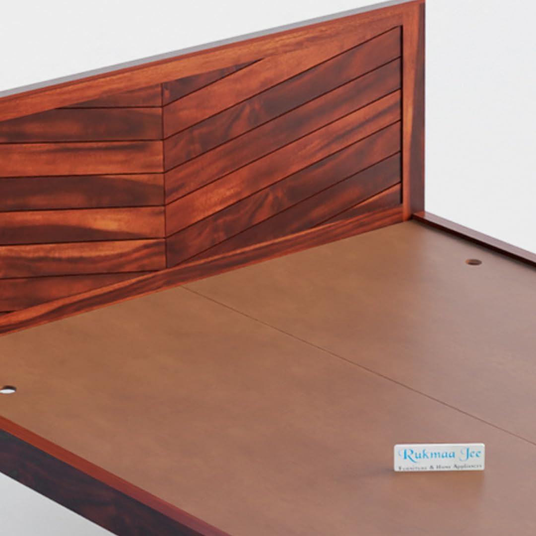 Rukmaajee Sheesham Wood Queen Size Bed with V-Groove Art Design, Art