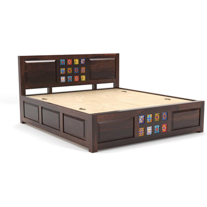 Rukmaajee Taurus Solid Sheesham Wood Queen Size Bed with Storage Box