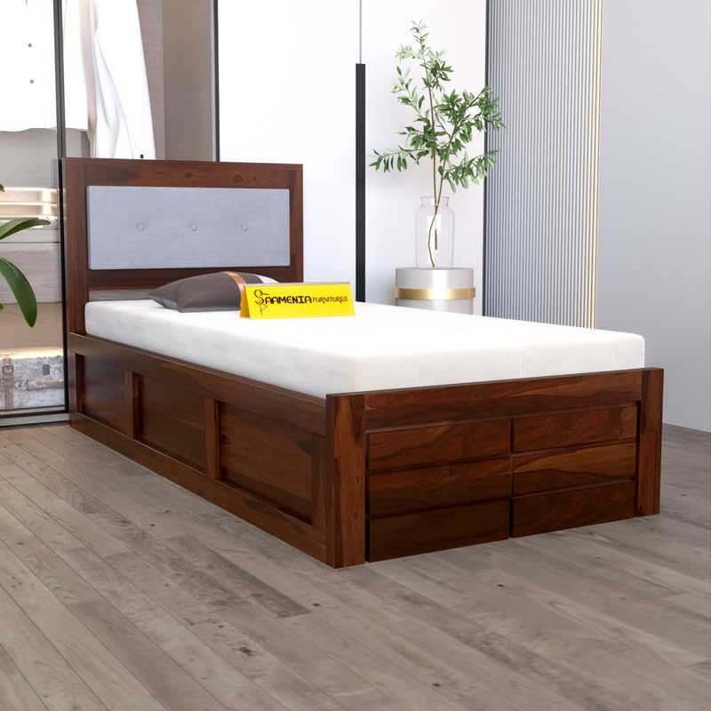 Rukmaajeee Solid Sheesham Wood Single Bed with Box Storage | Wooden
