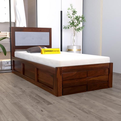 Rukmaajeee Solid Sheesham Wood Single Bed with Box Storage | Wooden
