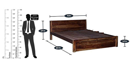 Rukmaajee Solid Sheesham Wood Queen Size Bed Without Storage for