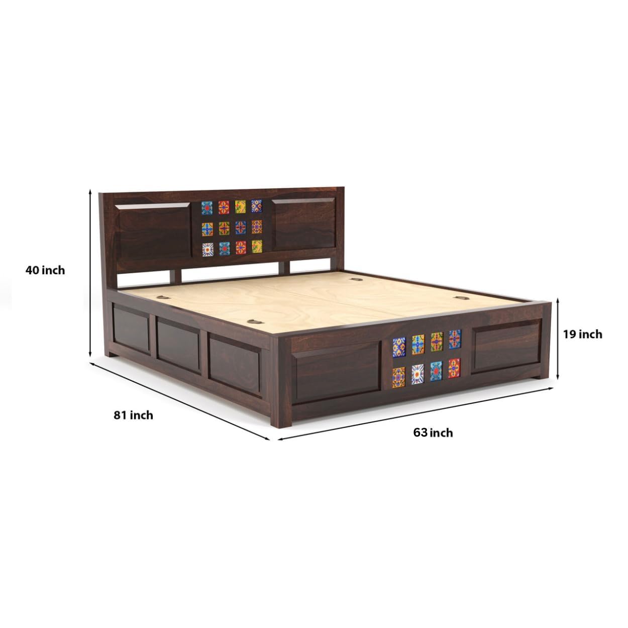 Rukmaajee Taurus Solid Sheesham Wood Queen Size Bed with Storage Box