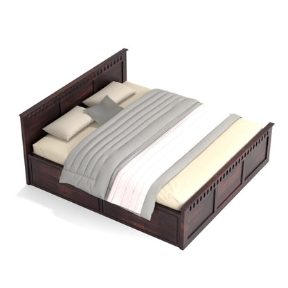 Rukmaajee King Size Bed with Sheesham Wood Frame, Walnut Brown Finish,
