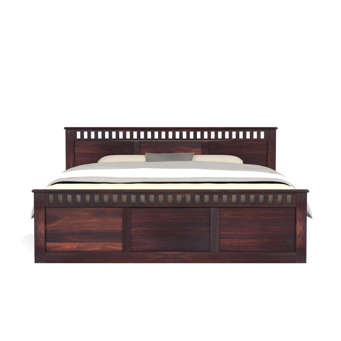 Rukmaajee King Size Bed with Sheesham Wood Frame, Walnut Brown Finish,