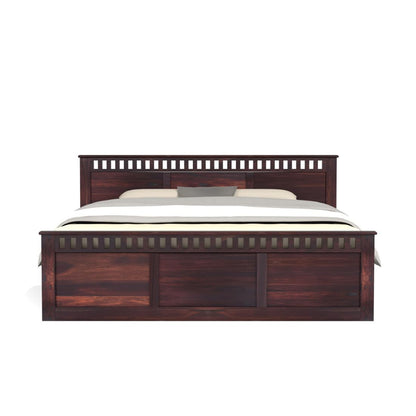Rukmaajee Solid Queen Size Bed, Solid Sheesham Wood, Walnut Premium