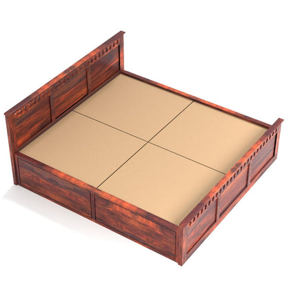 Rukmaajee King Size Bed with Sheesham Wood Frame, Walnut Brown Finish,