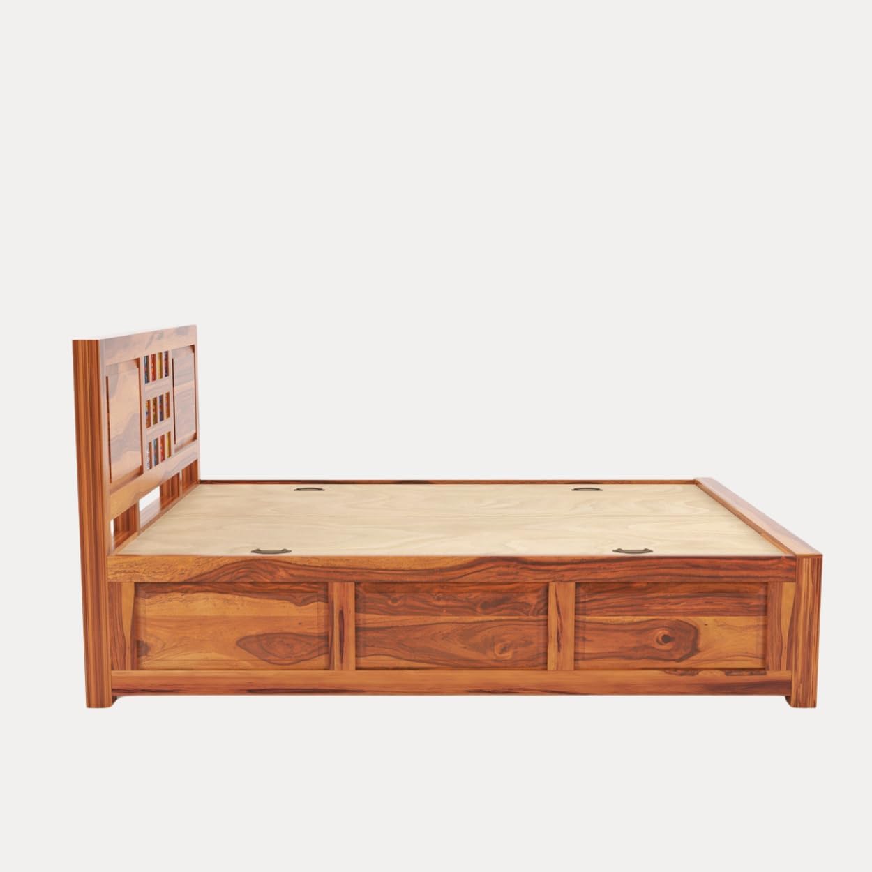 Rukmaajee Taurus Solid Sheesham Wood Queen Size Bed with Storage Box
