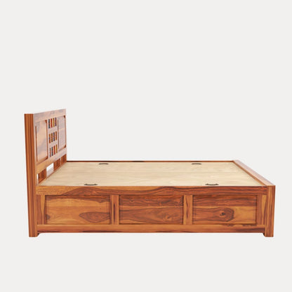 Rukmaajee Taurus Solid Sheesham Wood Queen Size Bed with Storage Box