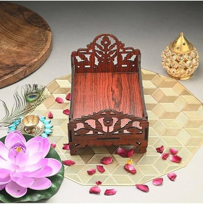 Rukmaajee Premium Engineered Wooden Carved Pattern Designer Bed for