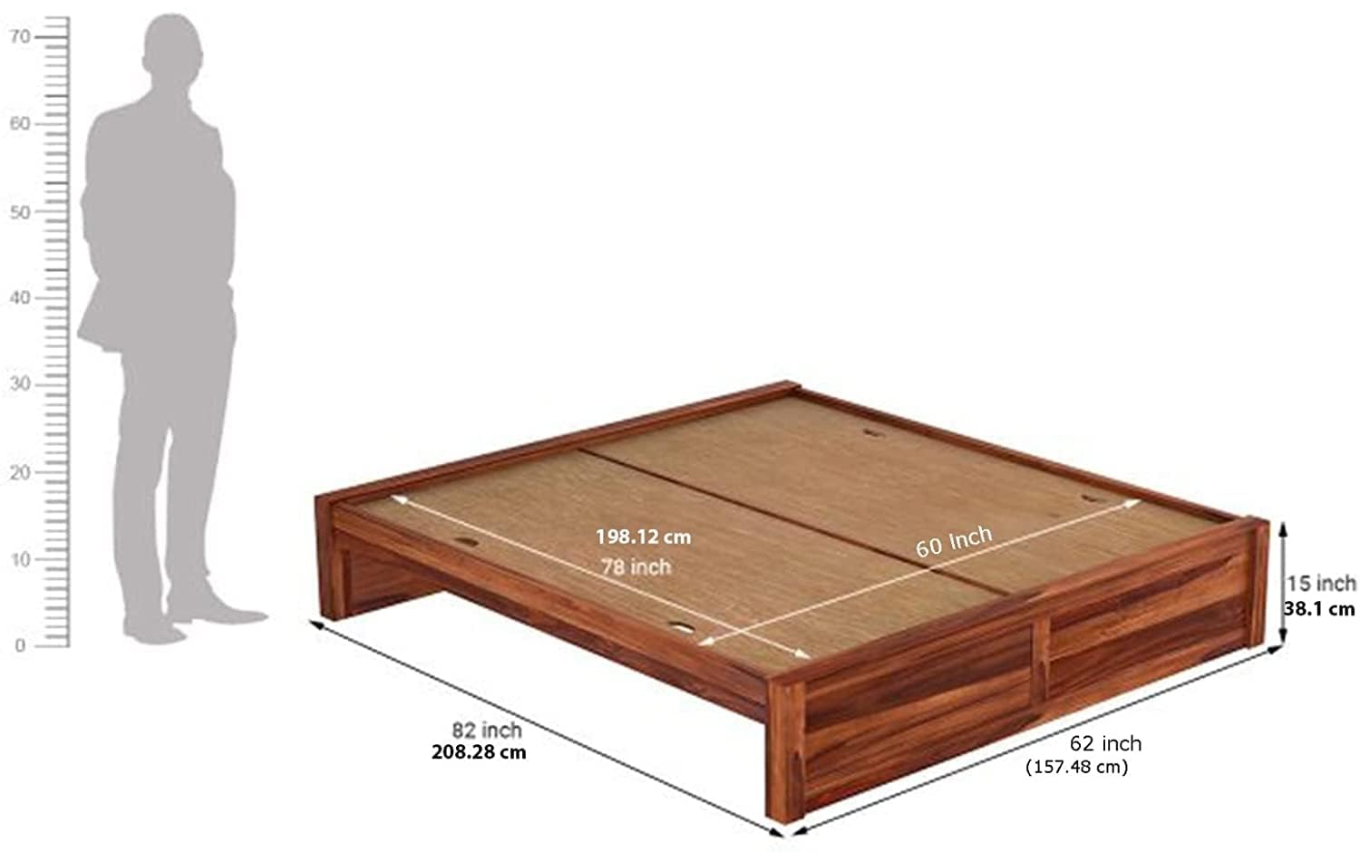 Rukmaajee Wooden Bed Without Storage Double Bed Wooden King cot