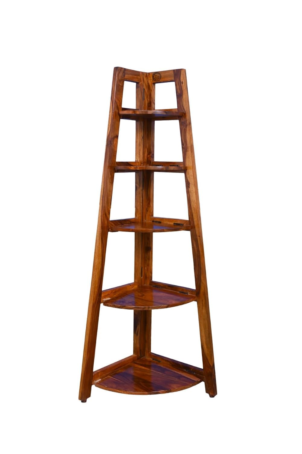 Rukmaajee Furniture Sheesham Wood Corner Book Shelf with Set of 5