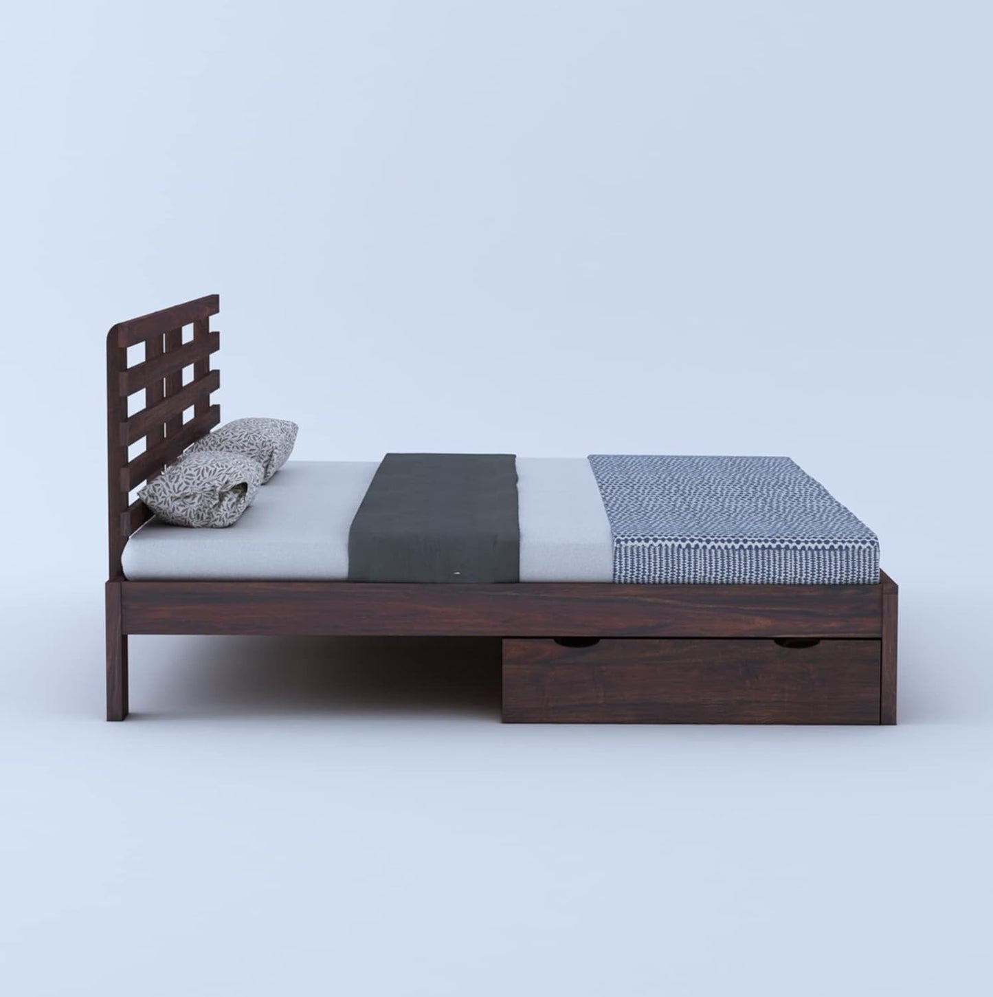Rukmaajee Solid Sheesham Wood Queen Size Bed with 2 Drawers Storage