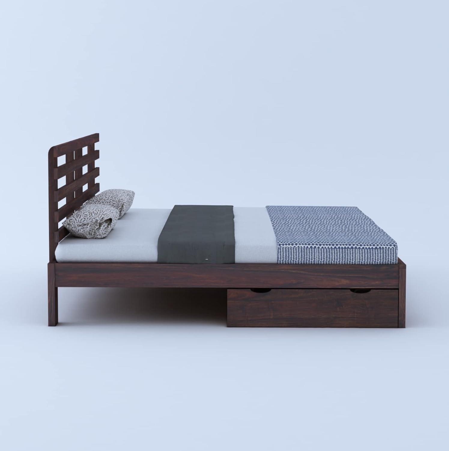Rukmaajee Solid Sheesham Wood Queen Size Bed with 2 Drawers Storage