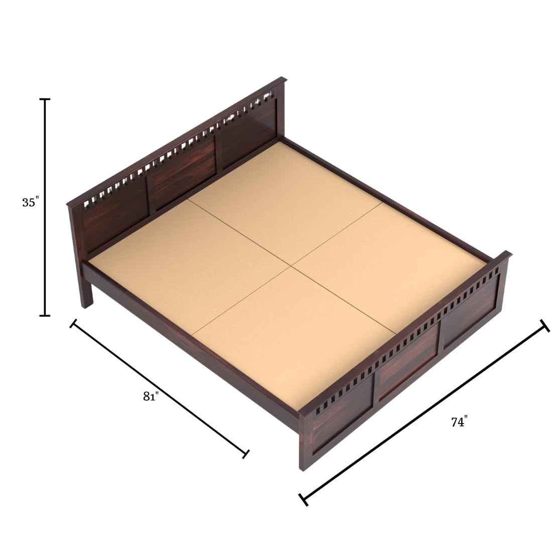 Rukmaajee Solid Sheesham Wood Queen Size Bed, Walnut Premium Finish,